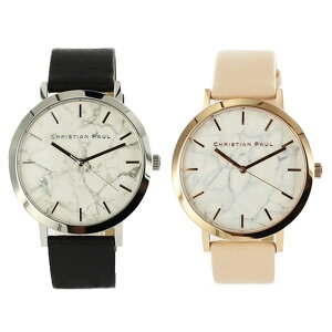 【ペア時計収納BOX付き】クリスチャンポール 腕時計 手表 ペアウォッチ メンズ レディース 同サイズ 43mm 大理石柄 ホワイトマーブル ブラック ベビーピンク レザー 天然皮革 MR-05MR-07 誕生日