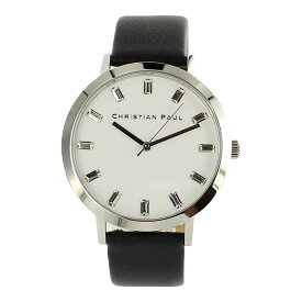 クリスチャンポール メンズ レディース 腕時計 43mm ラグゼ クリスタル 白文字盤 ブラックレザー 黒 天然皮革 SW-05 誕生日プレゼント 内祝い 父の日 お祝い