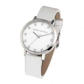 クリスチャンポール 時計 レディース 腕時計 35mm ホワイト文字盤 クリスタル ホワイトレザー 天然皮革 SWL-03 誕生日プレゼント 卒業 入学 お祝い