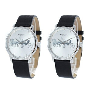 【ペアBOX付き】コーチ 腕時計 手表 ペアウォッチ お揃い ボーイズペア 同サイズ Grand グランド シルバー ブラック レザー 革 シンプル 1450349414503494 誕生日プレゼント クリスマス プレゼント