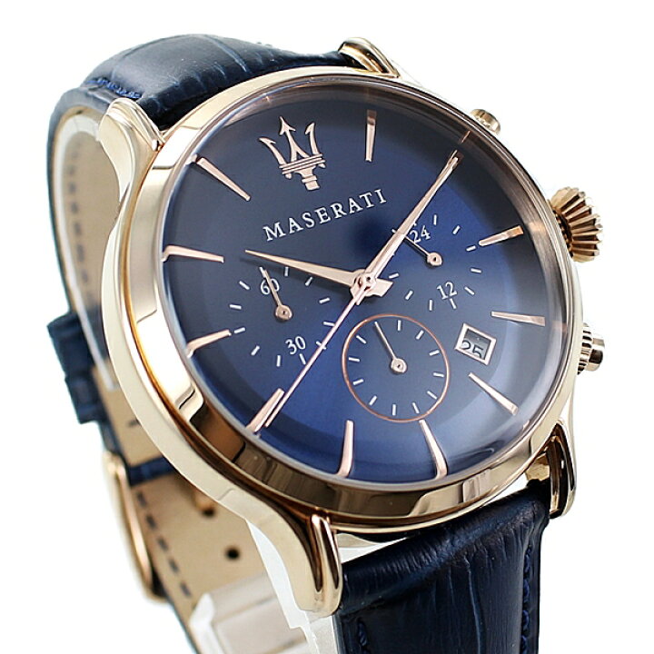 楽天市場 マセラティ 腕時計 メンズ ファッション コーデ オフィカジ 仕事 贈り物 子供 息子 男 父の日 喜ばれる ギフト 新成人祝い 学生 入学 卒業 入社 就職 転職 社会人 ピンクゴールド ブルー レザー 革 ベルト 合格 入学 卒業 社会人
