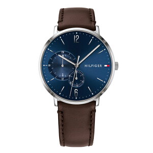 トミーヒルフィガー 腕時計 手表 メンズ マルチファンクション シルバーケース ブルー×ダークブラウン レザー 革ベルト 1791508 誕生日プレゼント クリスマス プレゼント ランキング お祝い