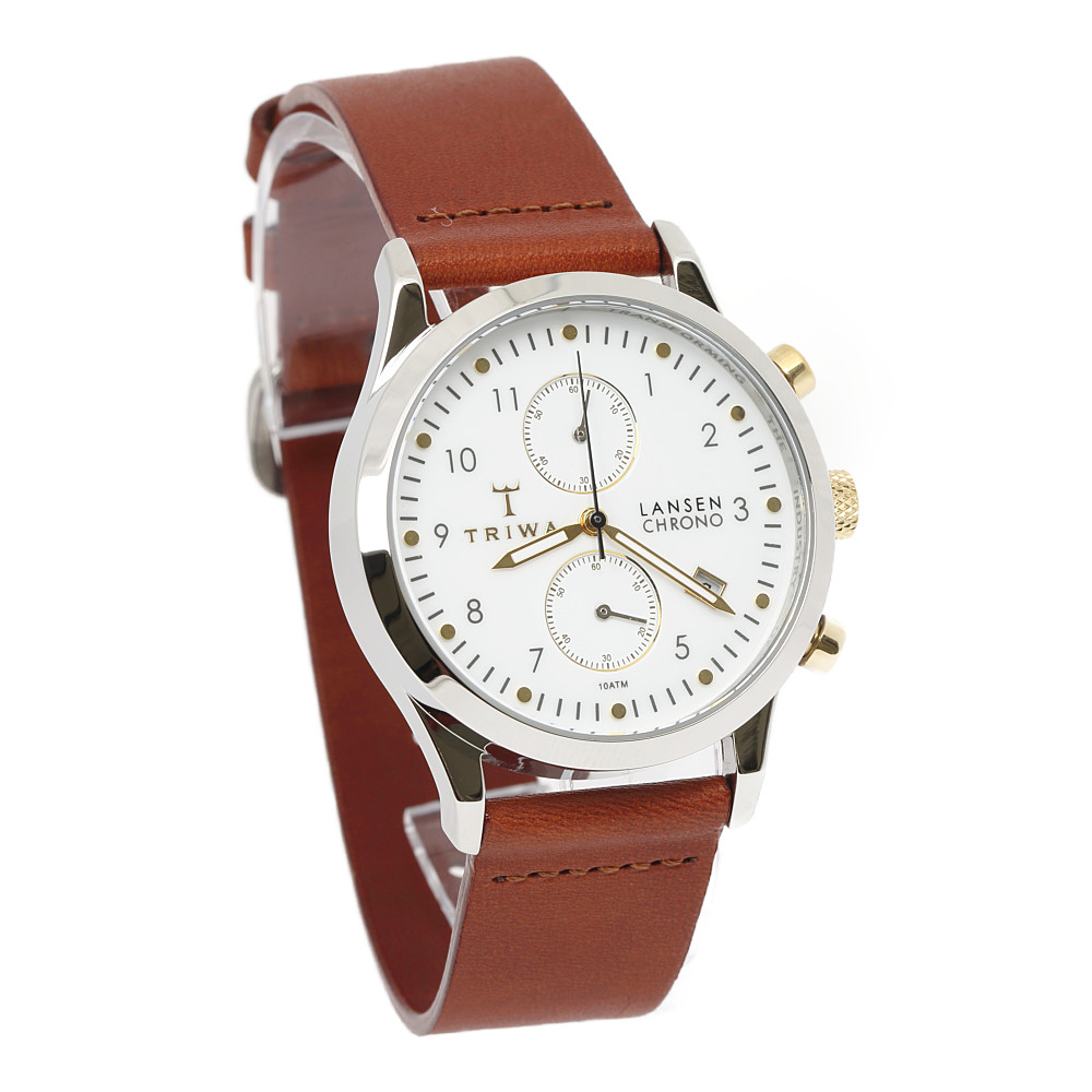 トリワ 時計 メンズ レディース ユニセックス 腕時計 ランセンクロノ クロノグラフ ブラウン レザー シルバー LCST106-CL010212  誕生日プレゼント 卒業 入学 お祝い | ブランド腕時計 nopple