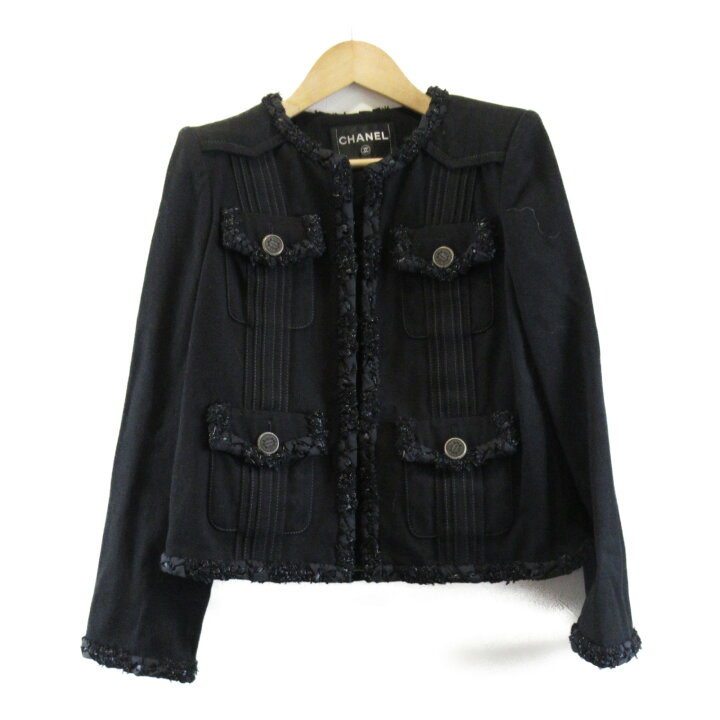 楽天市場】シャネル CHANEL ジャケット リトルブラック ノーカラー  