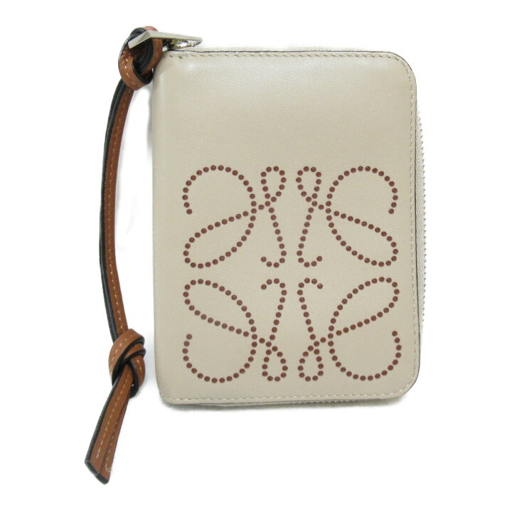 LOEWE6カードジップウォレット ラウンド財布カーフ レディースベージュ  