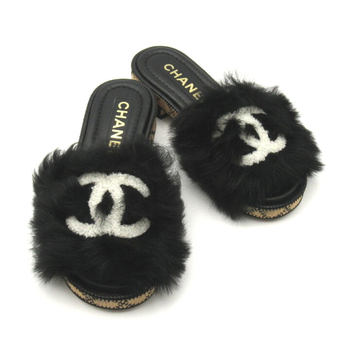 楽天市場】シャネル CHANEL ファー サンダル 靴 レディース ブラック系 