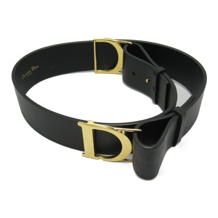 ディオール ベルト ブラック ゴールド レザー レディース Dior 【中古  