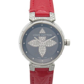 ルイ・ヴィトン LOUIS VUITTON タンブールフォーエバー 腕時計 ウォッチ 腕時計 時計 ステンレススチール レザーベルト ダイヤモンド レディース グレー系 Q121F 【中古】