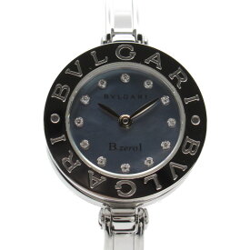 ブルガリ BVLGARI B-zero1 12Pダイヤ 腕時計 時計 ステンレススチール レザーベルト レディース ブルー系 ブルーシェル BZ22S 【中古】