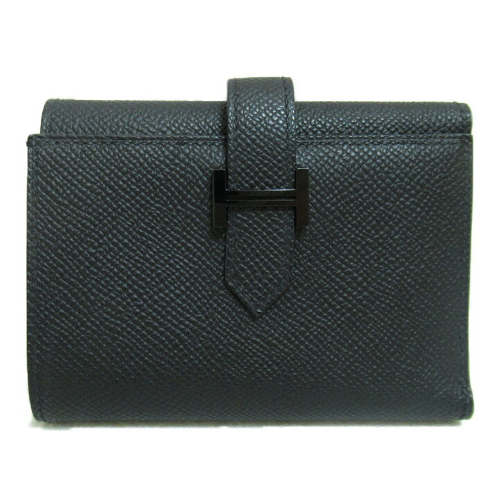 HERMES 三つ折り財布 黒 レザー - 三つ折り財布