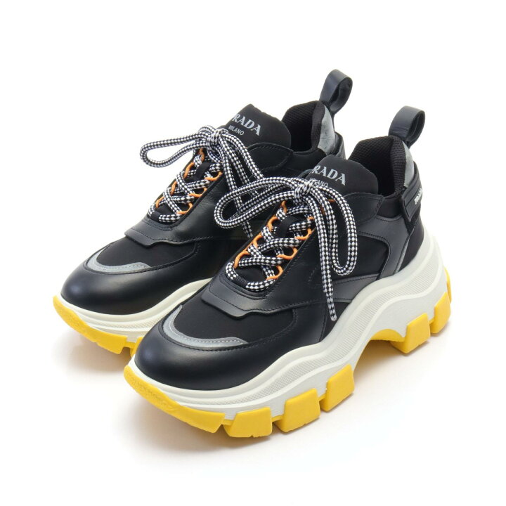 楽天市場】プラダ PRADA ブロック スニーカー 靴 レザー ファブリック 