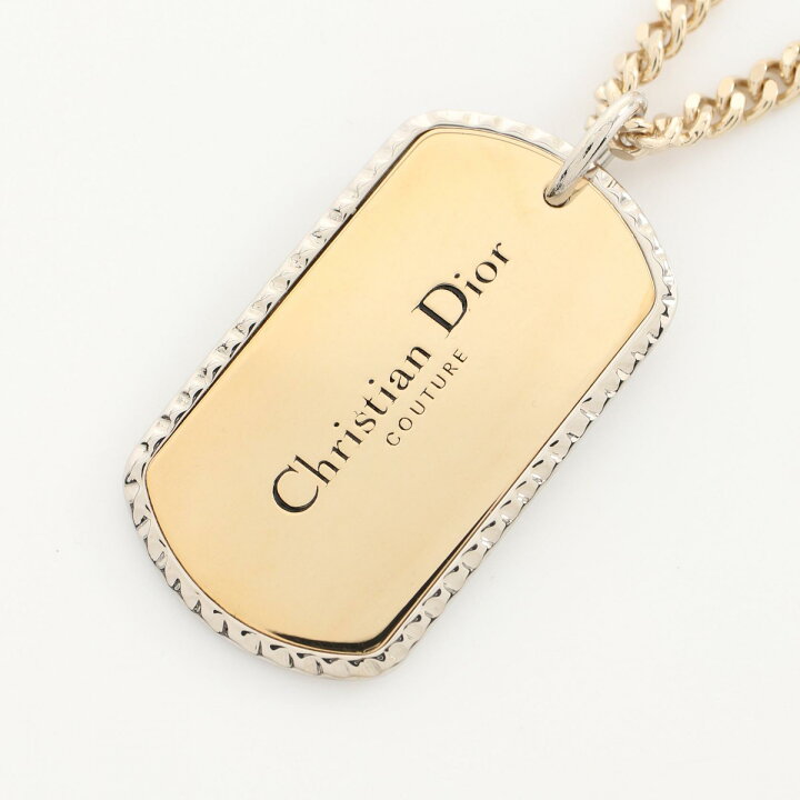 Diorゴールド 長方形ペンダント ネックレス