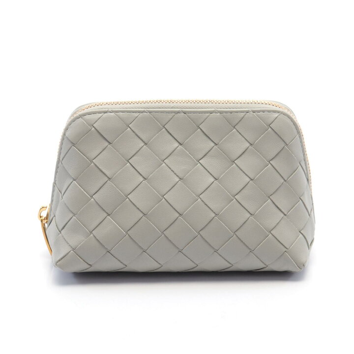 BOTTEGA VENETAポーチイントレチャートレザーグレー女性 - ポーチ