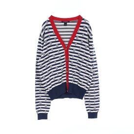 【全品P5倍×最大1万円OFFクーポン】ルイ・ヴィトン LOUIS VUITTON LVエスカル ロゴ ボーダー アンサンブル カーディガン 衣料品 トップス シルク ウール コットン レディース ネイビー系 / ホワイト系 FJKC03VZJ 【中古】