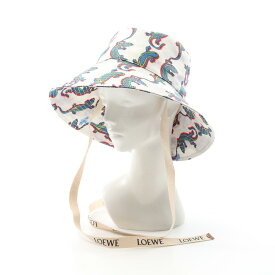 ロエベ LOEWE Paula’s Ibiza フィッシャーマン ハット 帽子 コットン レディース ホワイト系 / マルチカラー K820HF1X19 【中古】