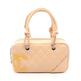 シャネル CHANEL カンボンライン ミニボーリングバッグ ハンドバッグ バッグ レザー パテントレザー レディース ベージュ系 【中古】