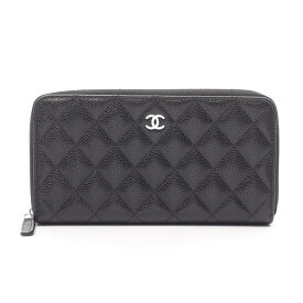シャネル CHANEL クラシック ロング ジップ ウォレット マトラッセ ラウンド長財布 財布 レザー グレインドカーフスキン レディース ブラック系 AP0242 【中古】