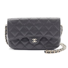 シャネル CHANEL マトラッセ チェーンフォンケースウォレット ショルダーバッグ バッグ レザー グレインドカーフスキン レディース ブラック系 AP2096 【中古】