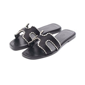 ≪全品5％OFFクーポン＆まとめ買い10%OFF≫エルメス HERMES オラン ミュール 靴 ファブリック レディース ブラック系 【中古】