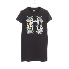 《全品5%クーポン×P2倍》まとめ買い10%OFF｜エルメス HERMES カルトゥーシュ Tシャツ ワンピース 衣料品 トップス コットン レディース ブラック系 / マルチカラー 4E4530DA 【中古】