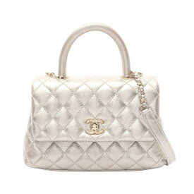 《全品5%クーポン×P2倍》まとめ買い10%OFF｜シャネル CHANEL ココハンドル フラップ マトラッセ ハンドバッグ バッグ レザー レディース シルバー系 92990 【中古】