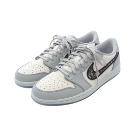 ≪3万円OFFクーポン対象≫ディオール Dior DIOR × Nike Air Jordan 1 Low スニーカー 靴 レザー キャンバス メンズ ホワイト系 / グレー系 【中古】