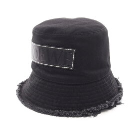ロエベ LOEWE FRAYED BUCKET HAT レザーロゴパッチ ハット 帽子 デニム レディース ブラック系 【中古】