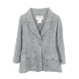 《全品5%クーポン×P2倍》まとめ買い10%OFF｜シャネル CHANEL ツイードジャケット テーラードジャケット 衣料品 アウター ファブリック コットン レディース ネイビー系 / ホワイト系 P21006V12405 【中古】