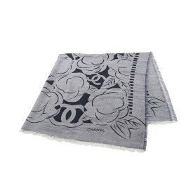《全品5%クーポン×P2倍》まとめ買い10%OFF｜シャネル CHANEL ココマーク カメリア ストール 衣料品 ウール シルク レディース ホワイト系 / ネイビー系 【中古】
