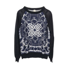 ≪全品5％OFFクーポン＆まとめ買い10%OFF≫エルメス HERMES ツイルレーヌ Eperon d'Or Bandana ニット 衣料品 トップス ウール シルク シルク レディース ネイビー系 【中古】