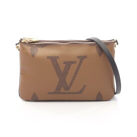 ≪全品5％OFFクーポン＆まとめ買い10%OFF≫ルイ・ヴィトン LOUIS VUITTON ポシェット ドゥーブル ジップ ショルダーバッグ バッグ PVCコーティングキャンバス レザー モノグラム・ジャイアントリバース レディース ブラウン系 / ベージュ系 M69203 【中古】