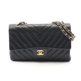 《全品5%クーポン×P2倍》まとめ買い10%OFF｜シャネル CHANEL シェブロン Vステッチ Wフラップ ショルダーバッグ バッグ ラムスキン（羊革） レディース ブラック系 【中古】
