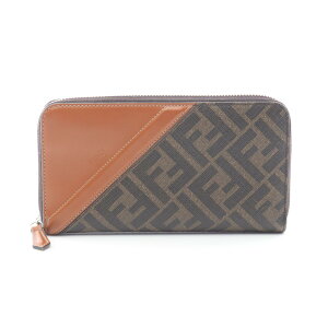 フェンディ FENDI ズッカ ジッピー ウォレット 長財布 ブラウン×レッド 