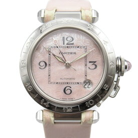カルティエ CARTIER パシャC メリディアン GMT 腕時計 時計 ステンレススチール レザーベルト レディース ピンク系 ピンクシェル W3107099 【中古】