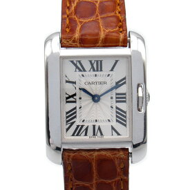 カルティエ CARTIER タンクアングレーズSM 腕時計 時計 K18WG（ホワイトゴールド） レザーベルト 革 レディース シルバー系 W5310029 【中古】