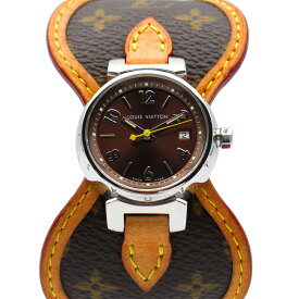 ルイ・ヴィトン LOUIS VUITTON タンブール 腕時計 時計 ステンレススチール レザーベルト レディース ブラウン系 Q1211 【中古】