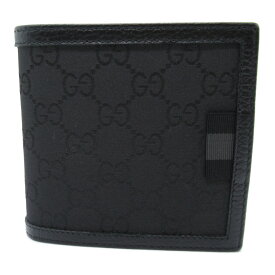 グッチ GUCCI 二つ折財布 二つ折り財布 財布 レザー ナイロン メンズ ブラック系 150143 【中古】