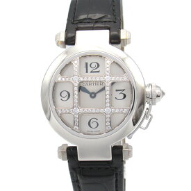 カルティエ CARTIER パシャ グリッドダイヤ 腕時計 時計 K18WG（ホワイトゴールド） レザーベルト 革 レディース シルバー系 WJ11932G 【中古】