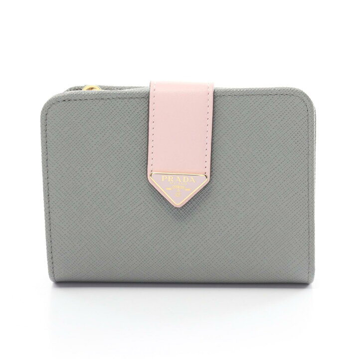 PRADA 二つ折り財布 グレー レザー 