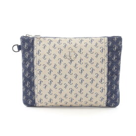 【5％OFFクーポン対象】ジミーチュウ JIMMY CHOO DEREK-N デレクN JCロゴ セカンドバッグ クラッチバッグ バッグ キャンバス メンズ ベージュ系 / ネイビー系 【中古】