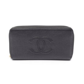 【5％OFFクーポン＆まとめ買い10%OFF対象】シャネル CHANEL ココマーク ラウンド長財布 財布 レザー レディース ブラック系 【中古】