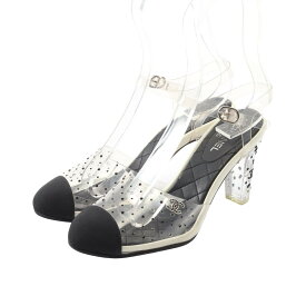 【5千円OFFクーポン対象】シャネル CHANEL ココマーク ラインストーン サンダル 靴 PVCコーティングキャンバス ファブリック レディース クリア系 / ブラック系 【中古】