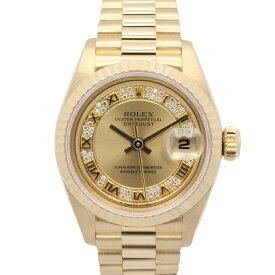 【P5倍×5%クーポン／7/14 0時〜7/16 23:59】ロレックス ROLEX デイトジャスト ミリヤードダイヤ W番 腕時計 時計 K18（イエローゴールド） ダイヤモンド レディース ゴールド系 シャンパン/ミリヤード/ローマ 69178MR 【中古】