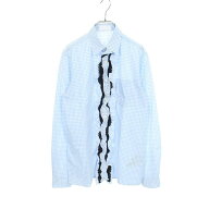 【千円OFFクーポン対象 〜9/28 9:59】プラダ PRADA ギンガムチェック フリル 長袖 衣料品 トップス コッ…