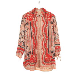 【P5倍×1,000円OFFクーポン対象 10/4 20時〜10/9 01:59】エルメス HERMES Aux Champs en Fleurs RayeH ドローストリング 衣料品 トップス シルク シルク レディース ベージュ系 / レッド系 / ブラック系 【中古】