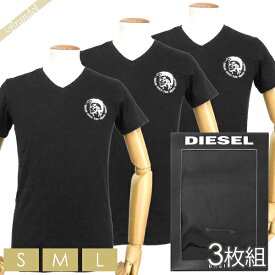 ディーゼル DIESEL メンズ Tシャツ 3枚組 半袖 Vネック ブレイブマン ロゴ 無地 パックTシャツ ブラック ［Sサイズ/Mサイズ/Lサイズ］ 00SHGU 0TANL 900 | ブランド