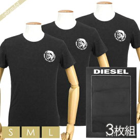 ディーゼル DIESEL メンズ Tシャツ 3枚組 半袖 クルーネック ブレイブマン ロゴ 無地 パックTシャツ ブラック ［Sサイズ/Mサイズ/Lサイズ］ 00SJ5L 0TANL 01 | ブランド