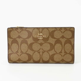 《最大4000円クーポン 12/15 23:59迄》コーチ 長財布 COACH シグネチャー スリム ジップ ウォレット ライトベージュ / ベージュ / ブラウン C8714 IMDQC レディース | ブランド