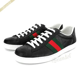 《最大12500円クーポン_4/1 9:59迄》グッチ スニーカー GUCCI メンズ Ace エース グッチ GUCCI シグネチャー レザースニーカー ブラック 386750 CWCG0 1070 | ブランド