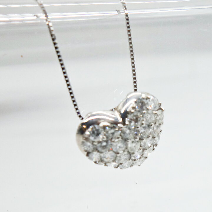 楽天市場】K18WG ダイヤハートネックレス 1ct パヴェダイヤ ホワイト 